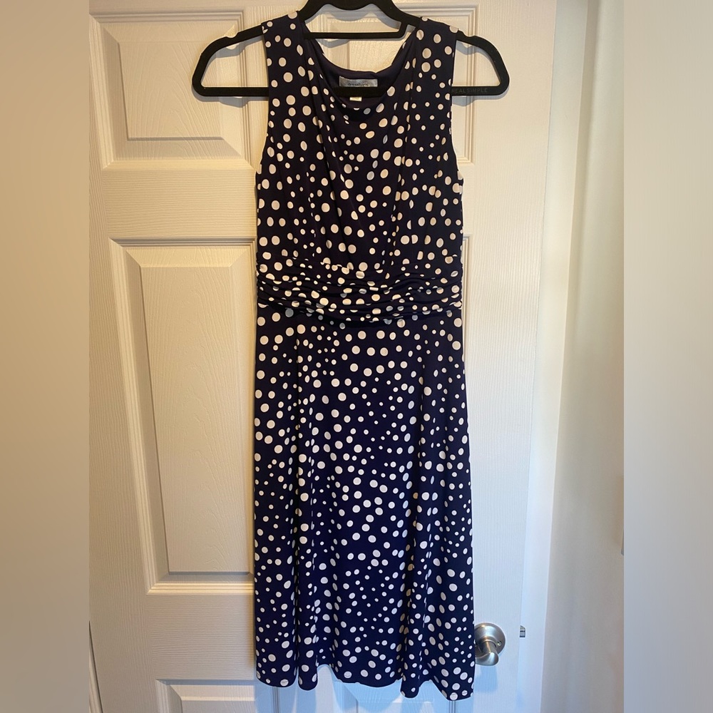 Dress Barn Size 4 Navy and White Polka Dot Dress